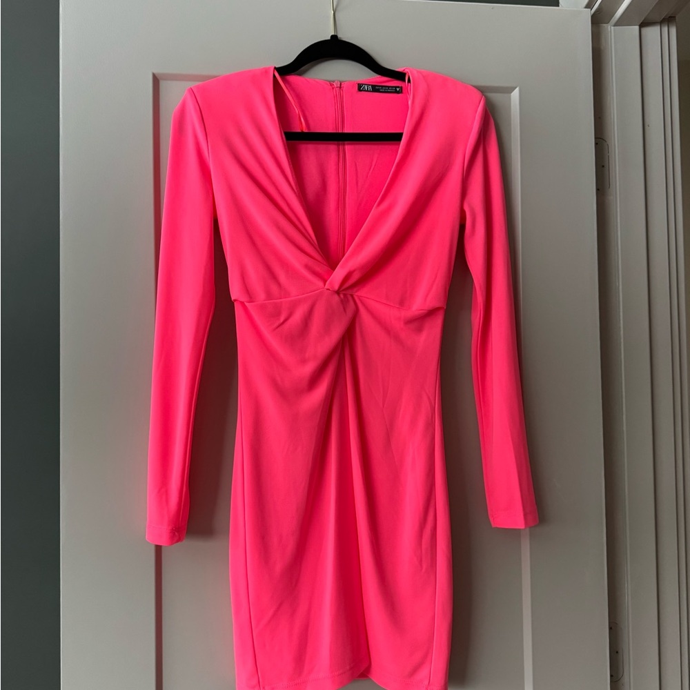 Zara Vibrant Pink Twist Front Mini Dress